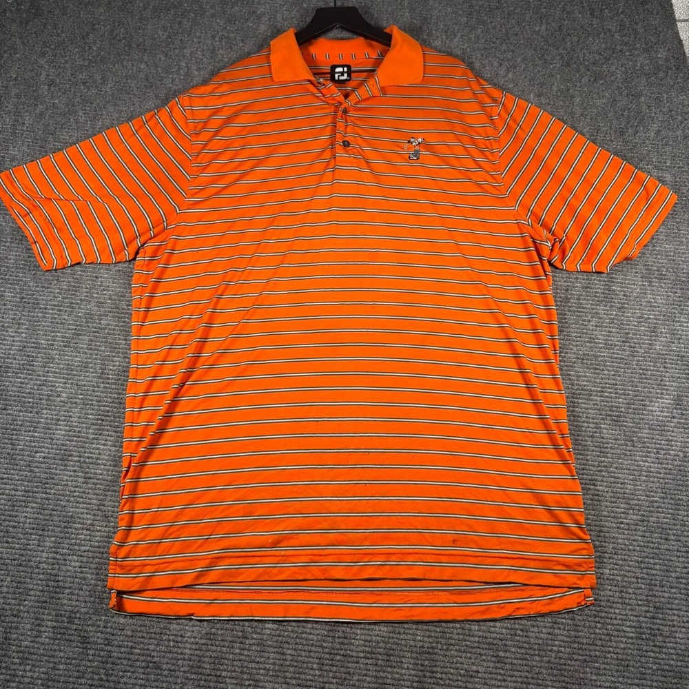 FootJoy Polo Shirt Mens XL Orange Good Mickey Mouse Golf Striped Short Sleeve